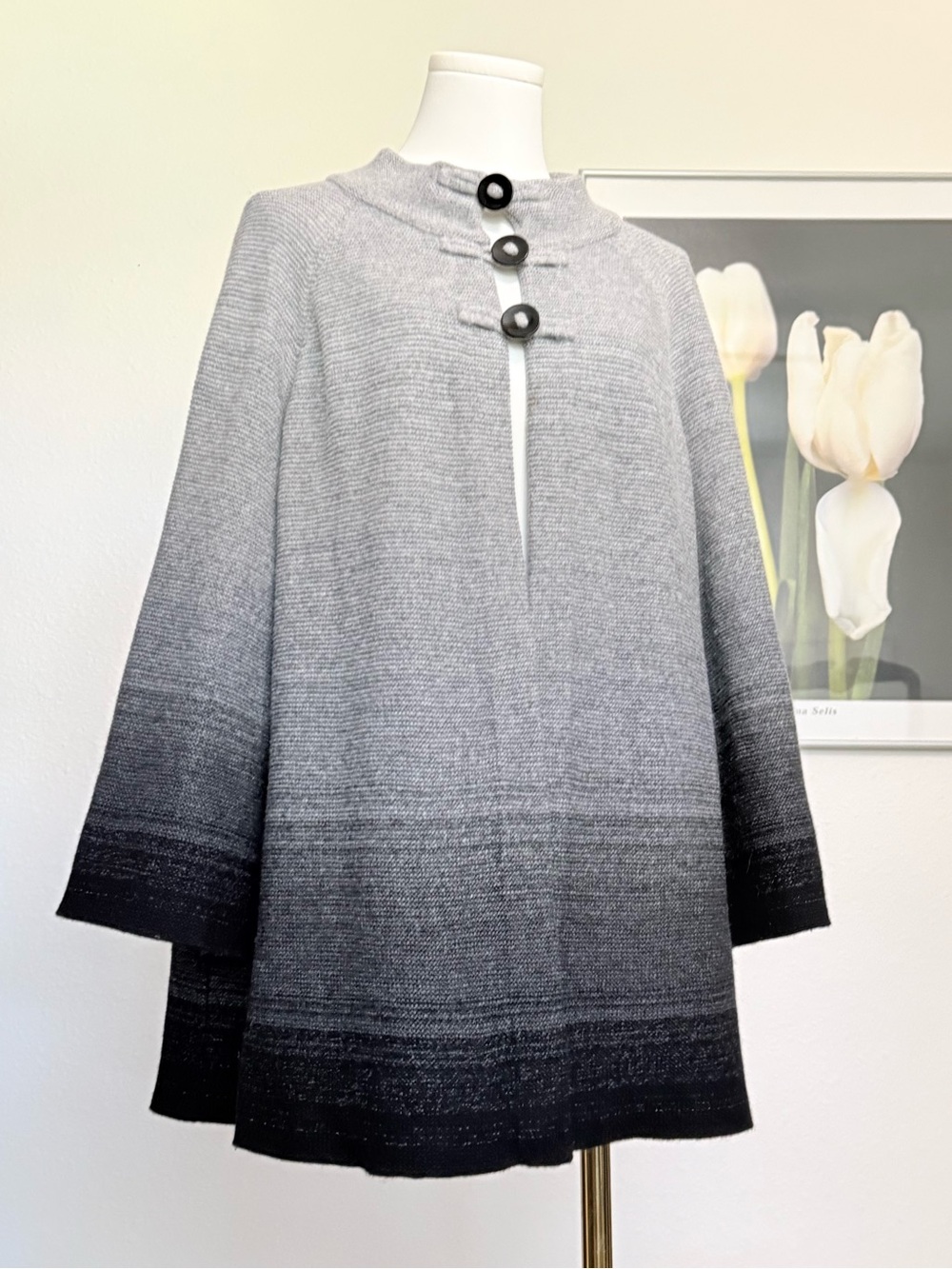 Jones New York Wool Blend Ombré Cape Coat Downtown Feminine Twee